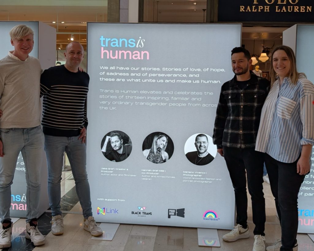 Jake and Hannah Graf at Trans Is Human campaign with Pride Wide’s co founders, Scott Nunn and Tros Reid-Smith